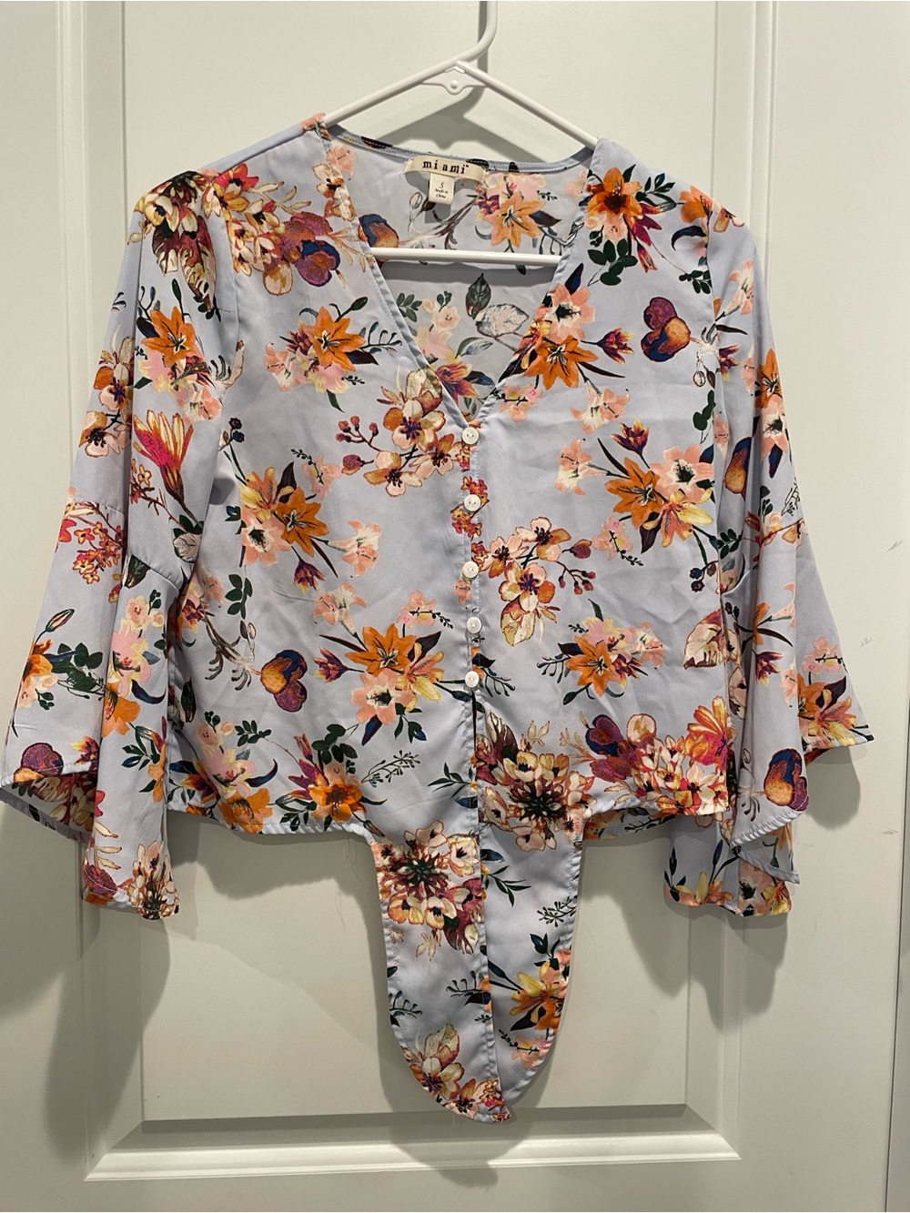 miami Lavender Floral Button-Front Blouse with V-Neck